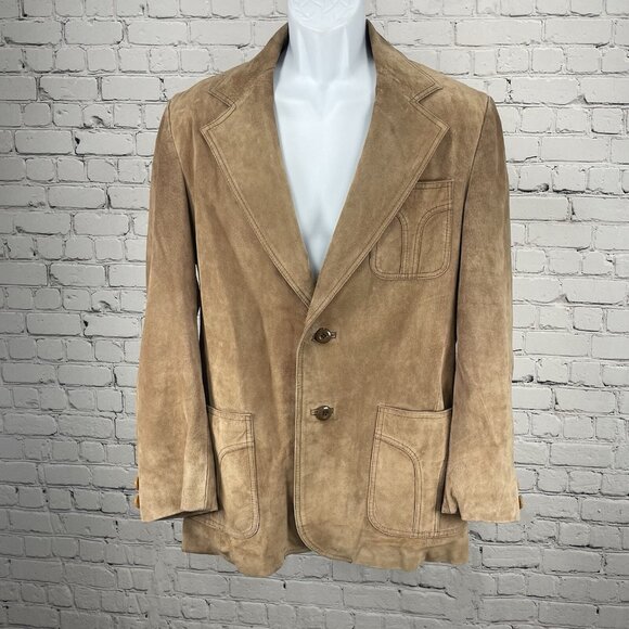 VTG William Barry Brown  Raw Pork Velour Leather Jacket Collar USA Made Size 40 - Picture 1 of 13